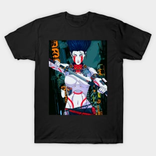 Vaporwave Samurai Cyberpunk Goth Dystopian Cyborg Girl T-Shirt